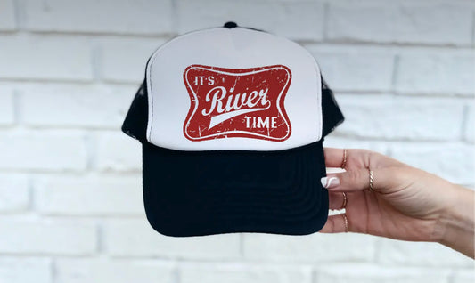 River Time Printed Black & White Trucker Hat